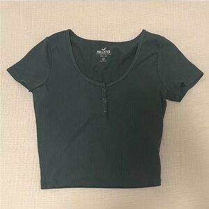 hollister green ribbed baby tee button up